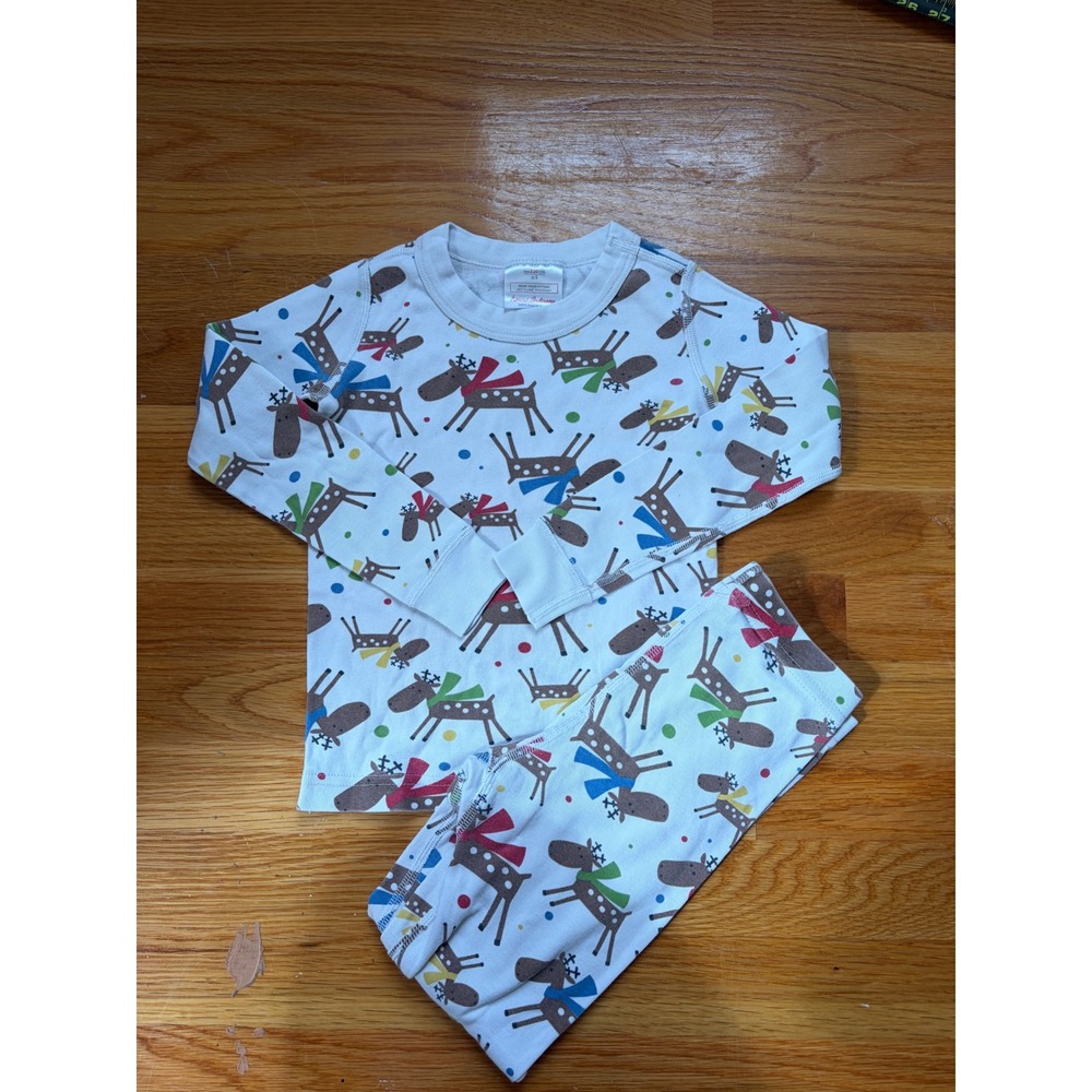Hanna Andersson Reindeer Organic Cotton Pajama Set White Multi US 5 EU 110cm
